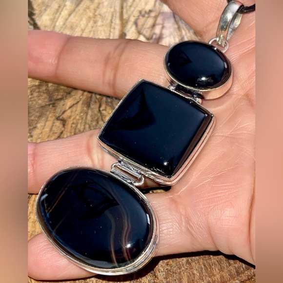 Large Black Onyx Pendant 3 1/2” - Picture 1 of 12